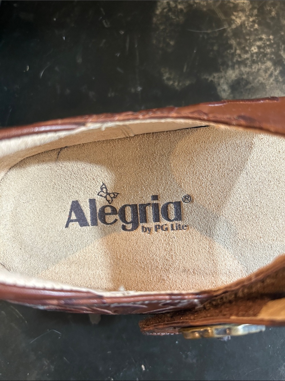 Alegria Brown Embossed Shoes - Picture 5 of 6